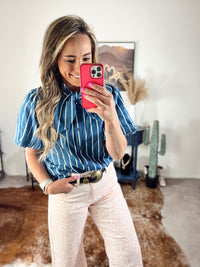 The Stripe Puff Sleeve Denim Top