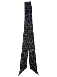 Black Silk Twilly Scarf with Tan Horseshoe Pattern