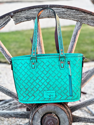 The Cheyenne Tooled Leather Purse in Turquoise