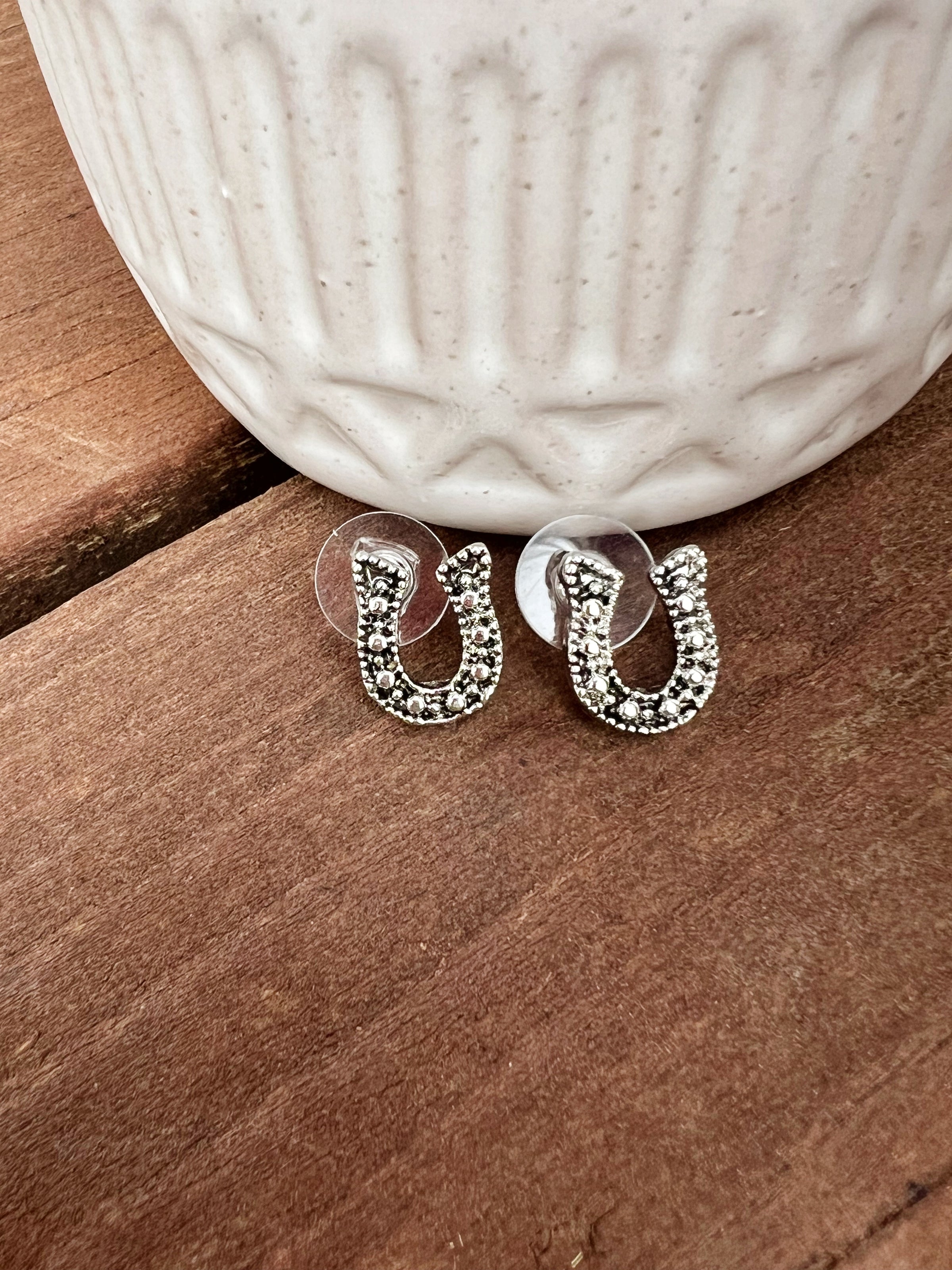 White Gold Plated Horseshoe Stud Earring