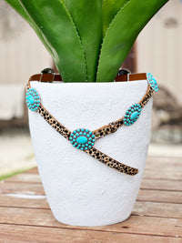 The Turquoise Concho Belt in Leopard