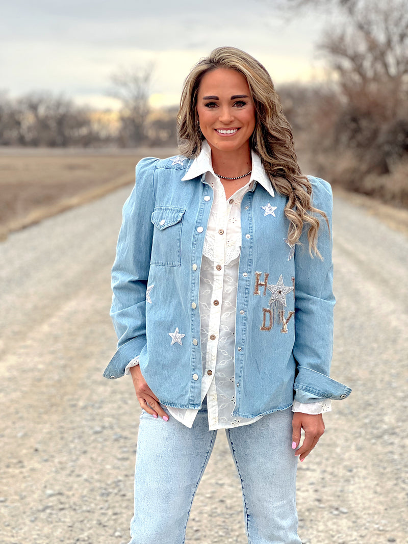 The Howdy Rhinestone Denim Jacket