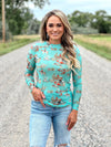 The Turquoise Western Mesh Top