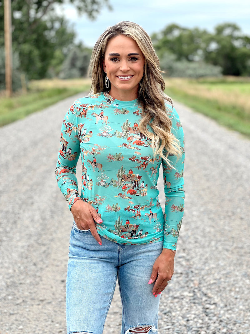 The Turquoise Western Mesh Top