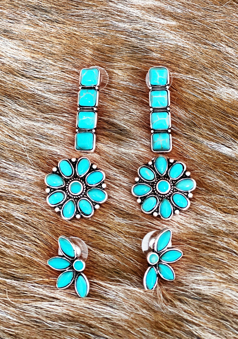 The Turquoise Cluster Western Earring Set