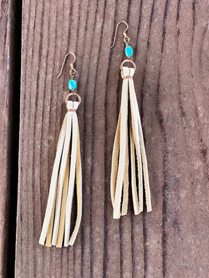 The Turquoise Fringe Earrings in Ivory