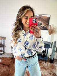 The Roses are Blue Button Up