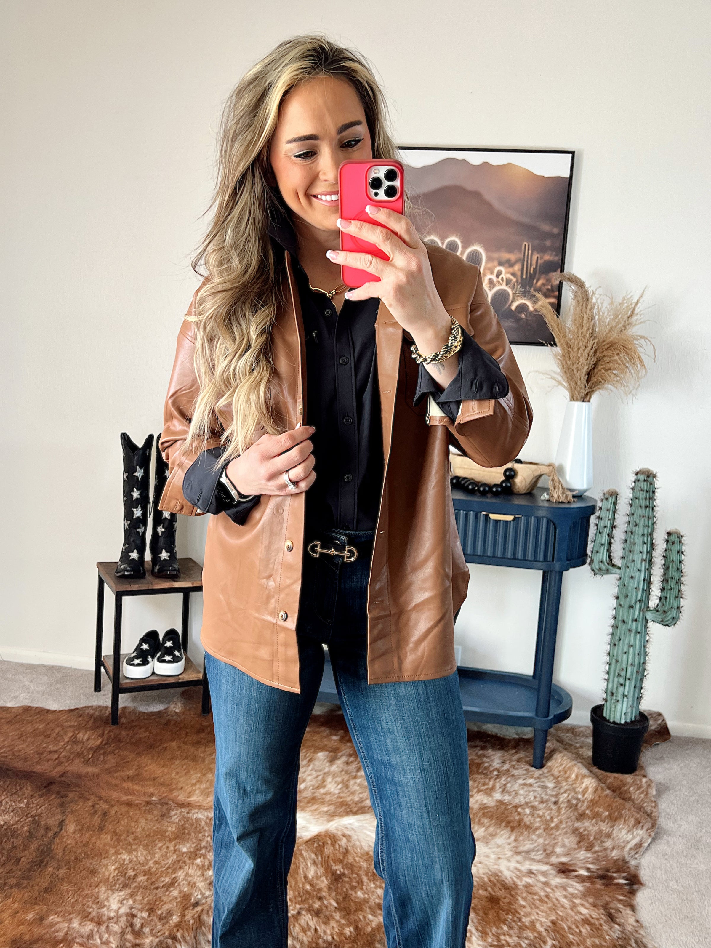The Leather Button Up Shirt Jacket