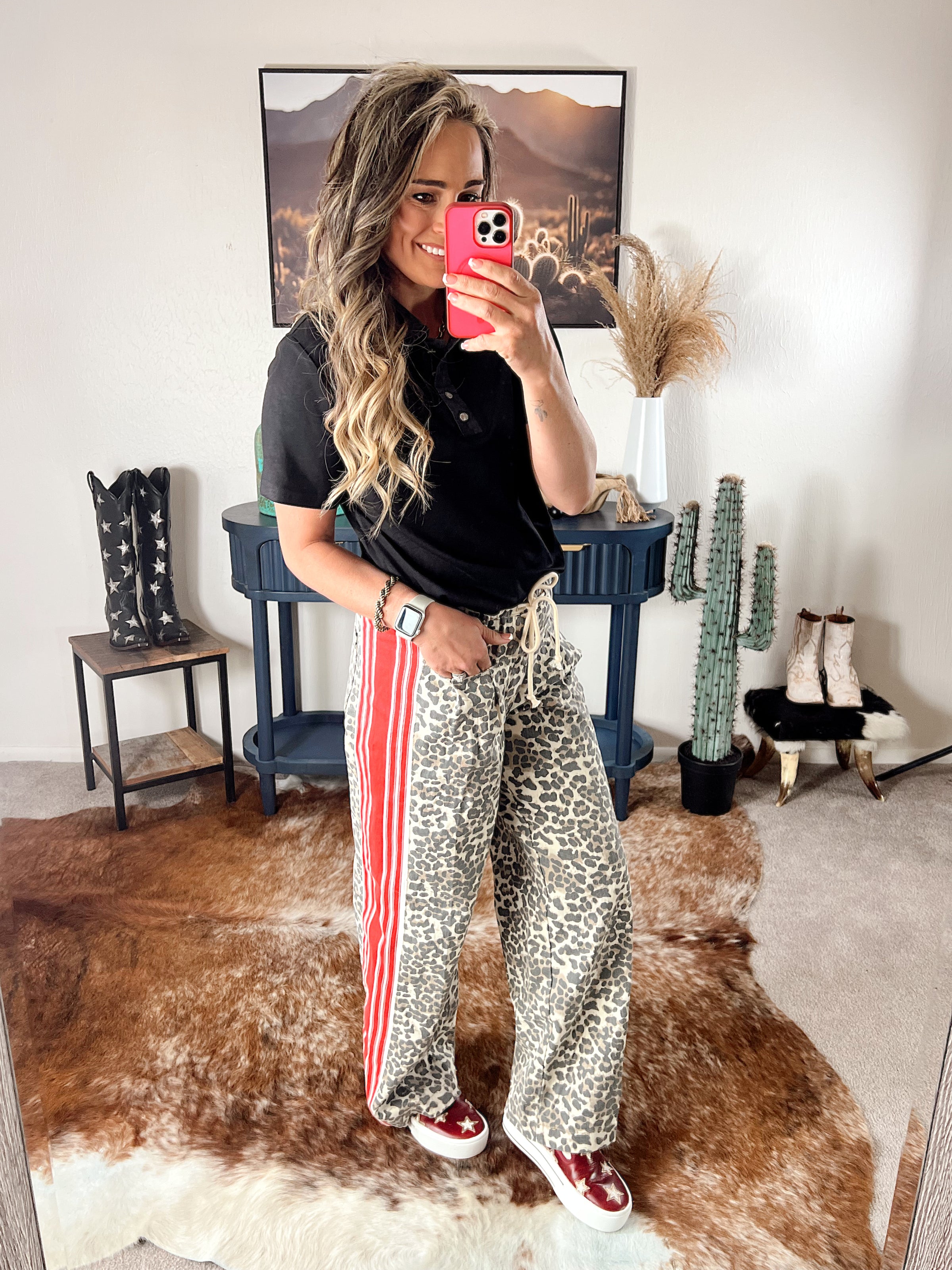 Leopard Striped Wide Legged Jeans