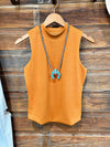The Mock Neck Basic Tank in Brown