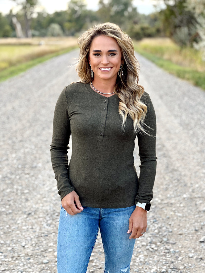 The Classic Henley Top in Forest Green