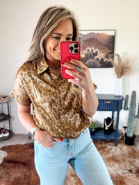 Metallic Leopard Button Up Top