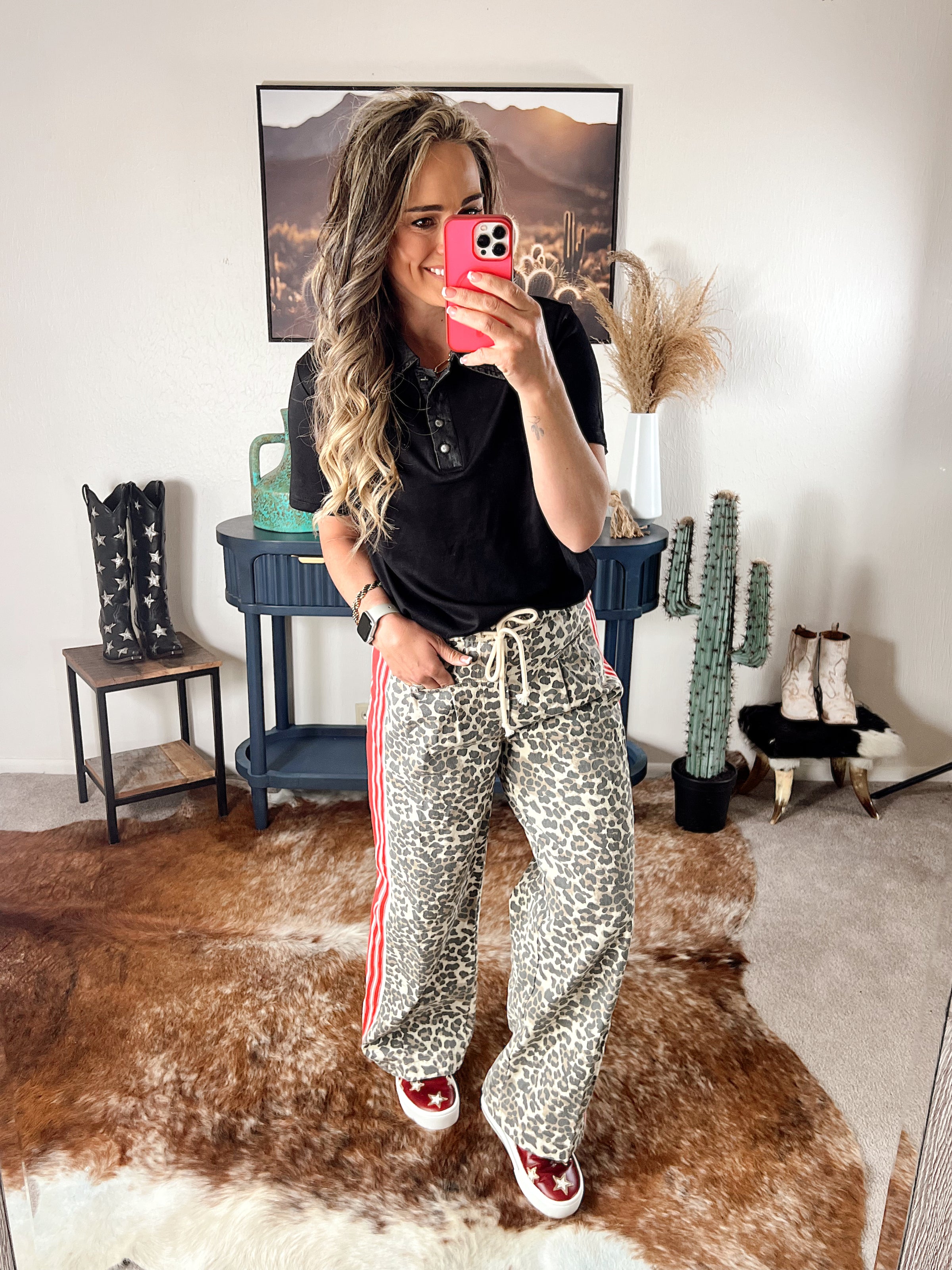 Leopard Striped Wide Legged Jeans