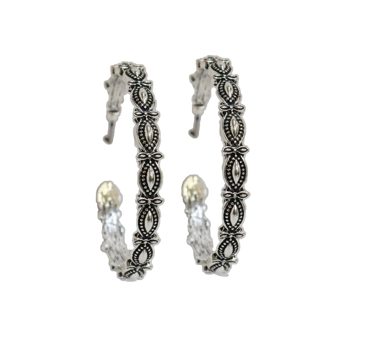 2" Burnished Silver Scalloped Hoop Earring