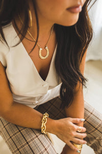 Horse Shoe Necklace with Rhinestone