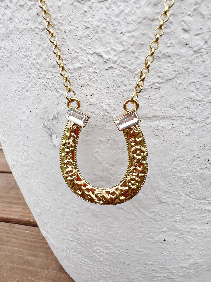 Horse Shoe Necklace with Rhinestone