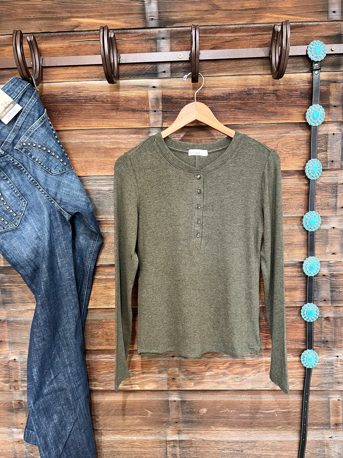 The Classic Henley Top in Forest Green