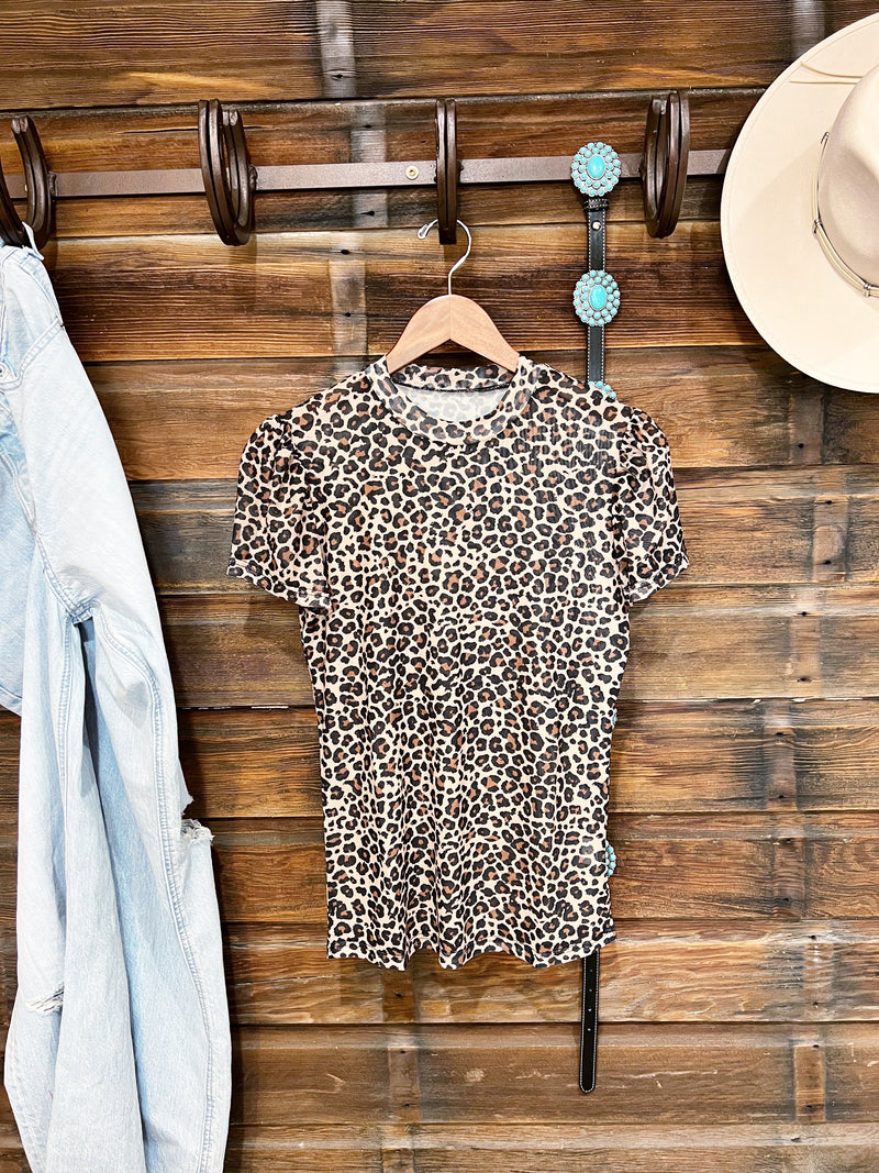The Leopard Puff Sleeve Mesh Top