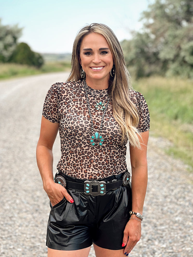 The Leopard Puff Sleeve Mesh Top