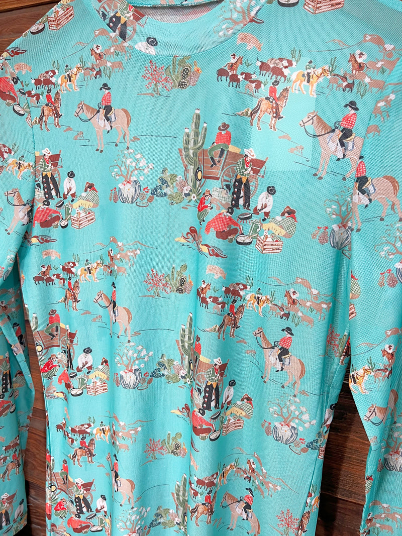 The Turquoise Western Mesh Top