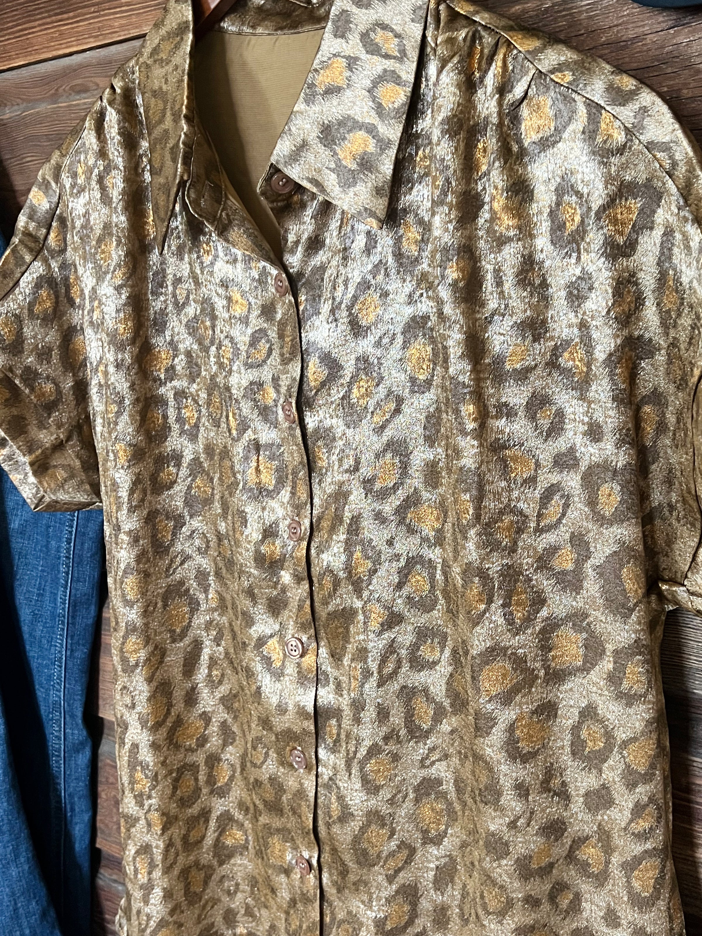Metallic Leopard Button Up Top