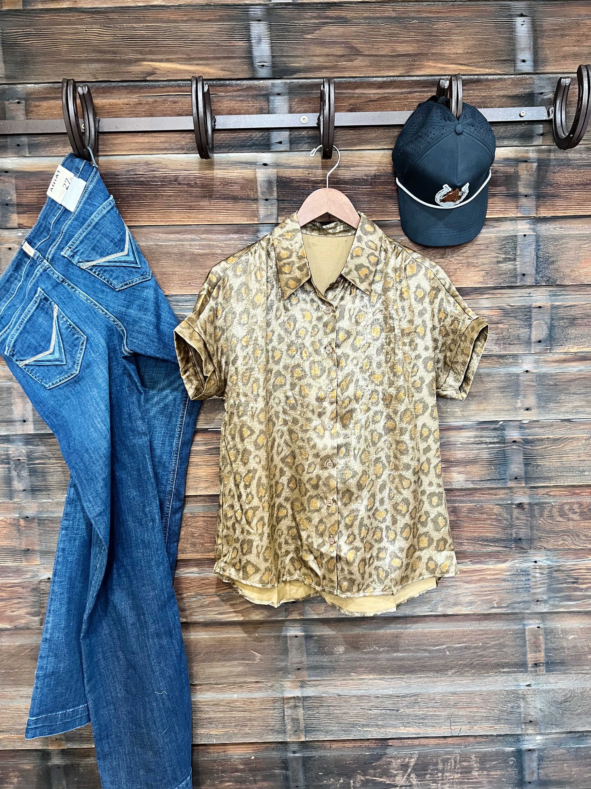 Metallic Leopard Button Up Top
