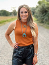 The Mock Neck Basic Tank in Brown