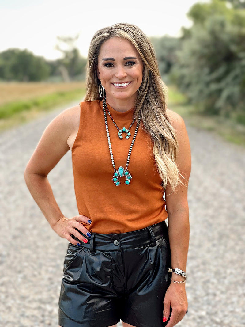 The Mock Neck Basic Tank in Brown