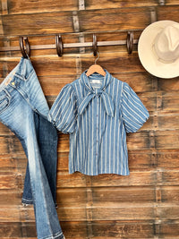 The Stripe Puff Sleeve Denim Top