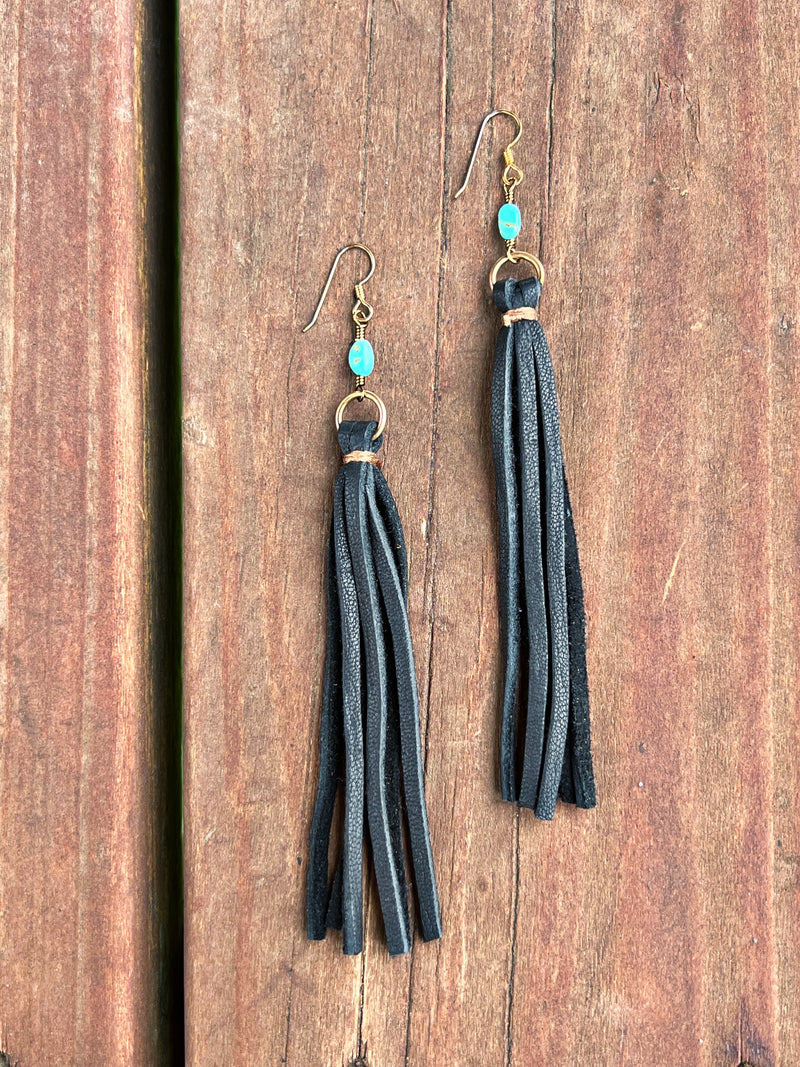 The Turquoise Fringe Earrings in Black