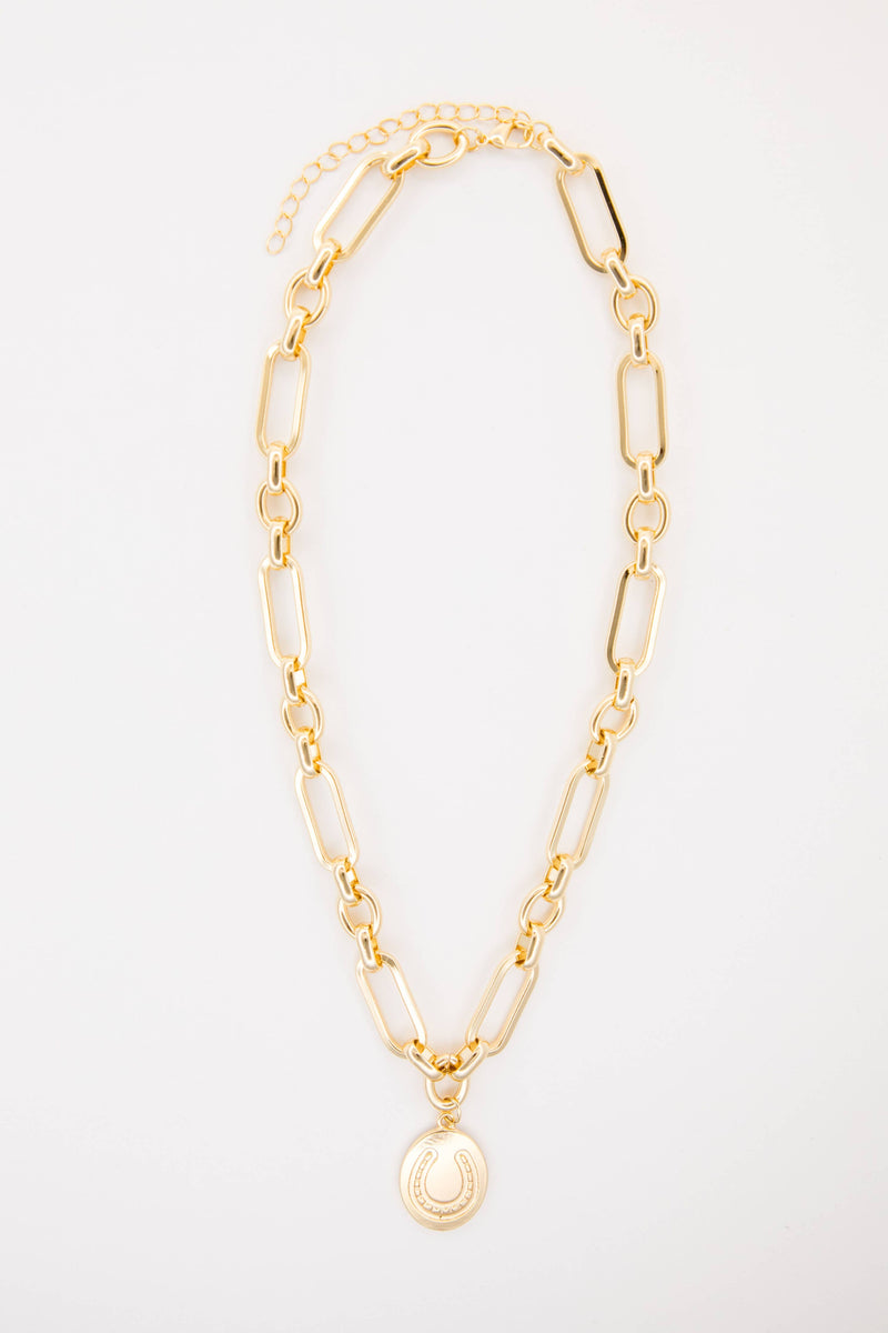 18" 18K Gold Plated Chain Necklace with Horseshoe Pendant