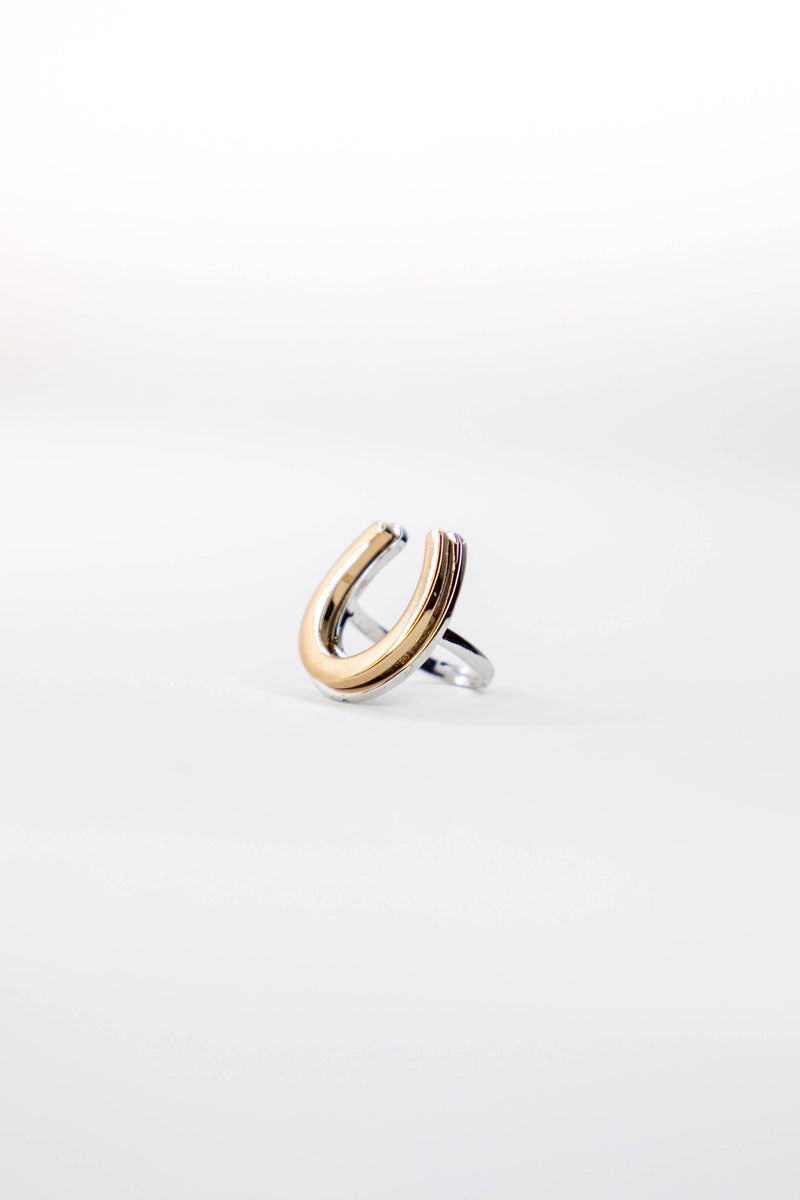 18K Two Toned Plated Adjustable Horsehoe Ring