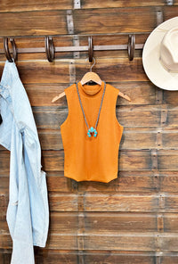 The Mock Neck Basic Tank in Brown