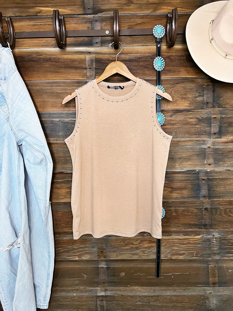 The Studded Tank in Taupe
