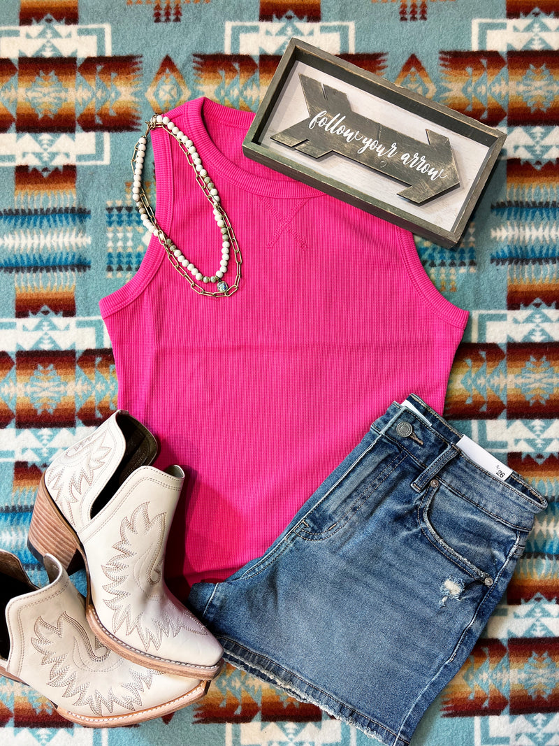 The Waffle Knit Tank in Pink