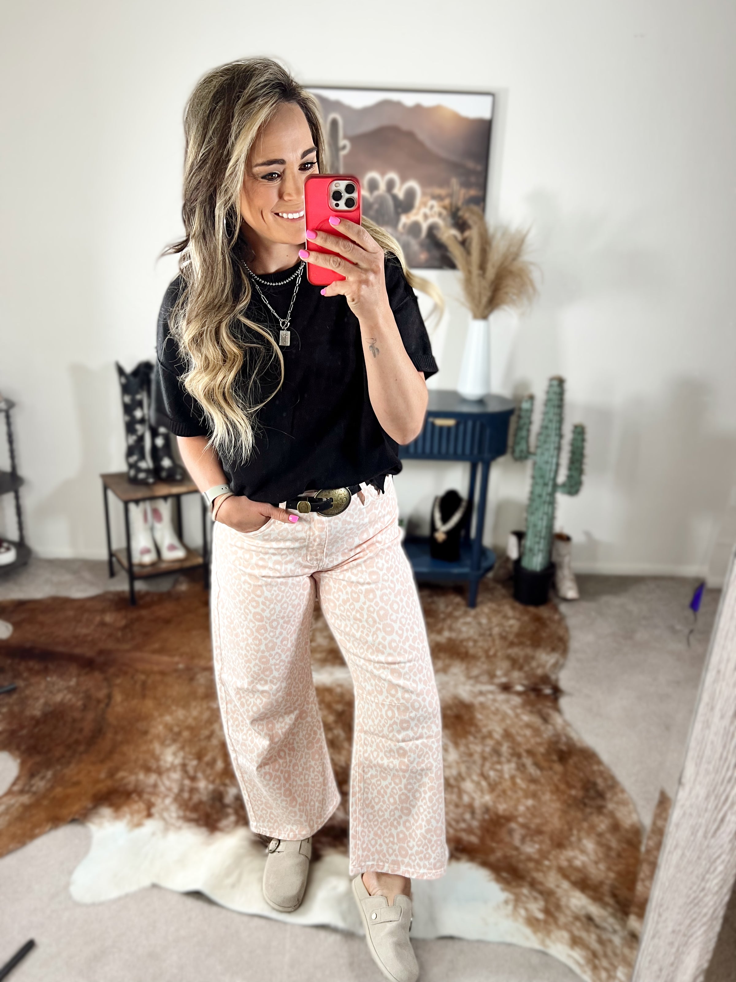 The Blush Leopard Crop Denim Jean