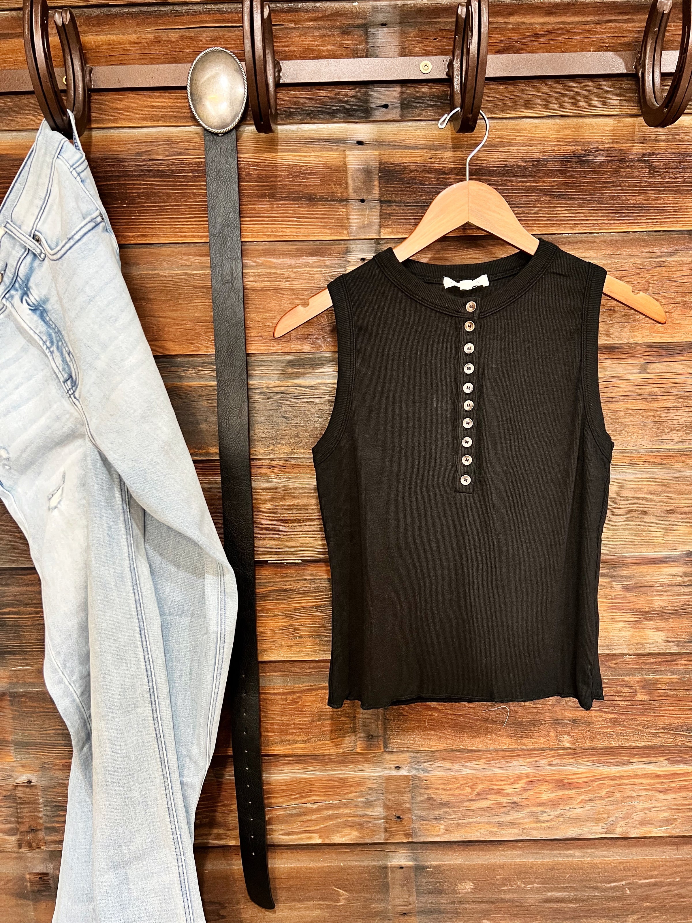 The Button Up Basic Tank In Black