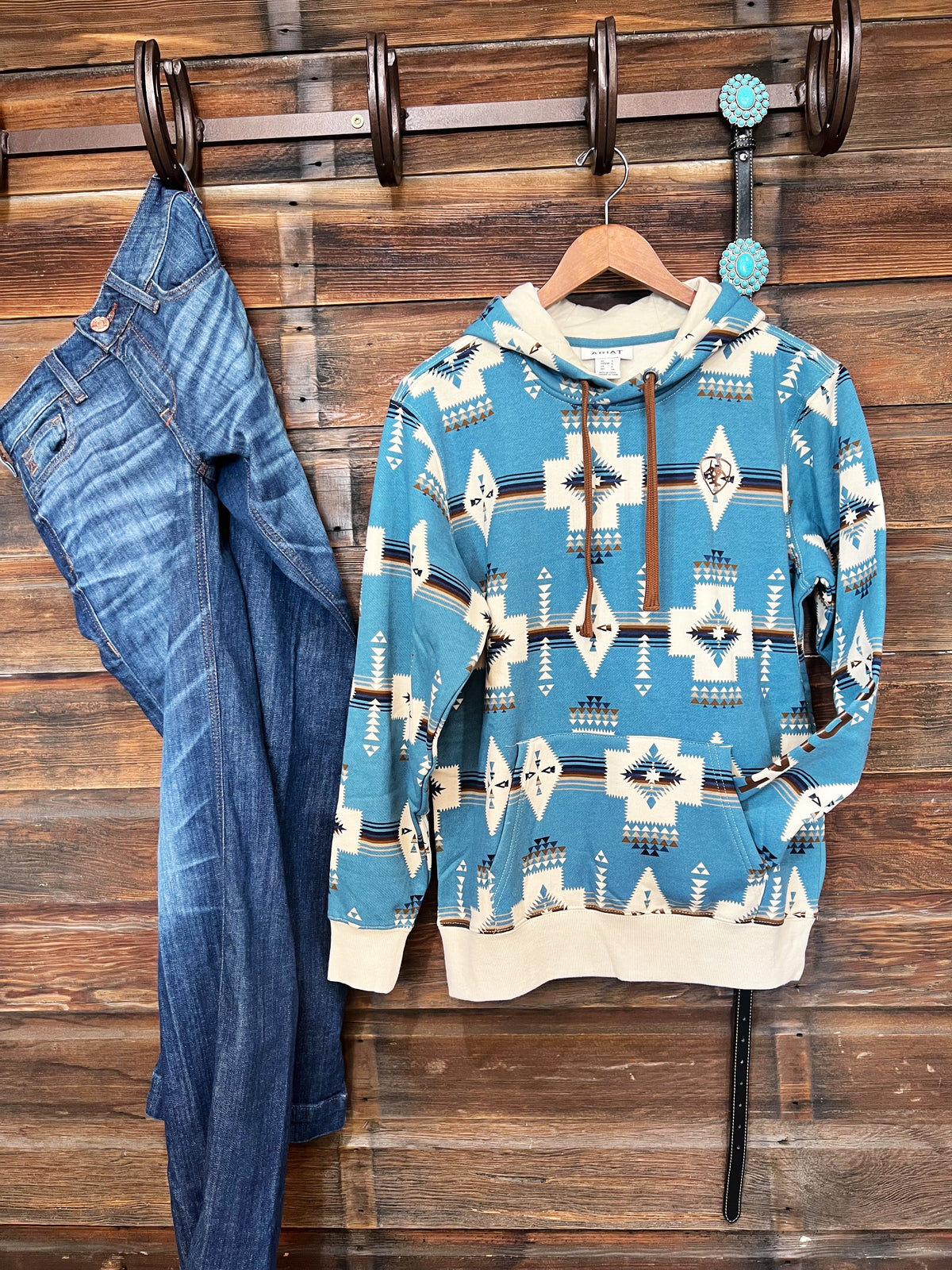 The Auburn Hoodie in Turquoise Aztec