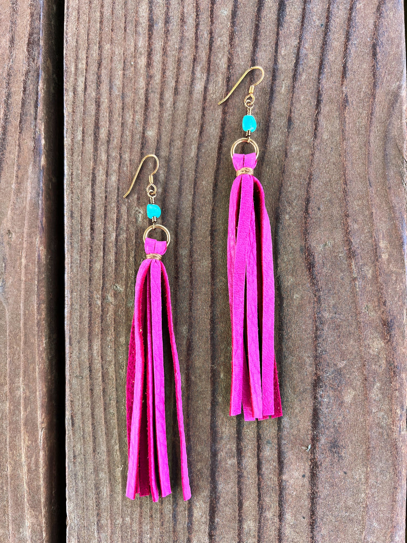The Turquoise Fringe Earrings in Pink