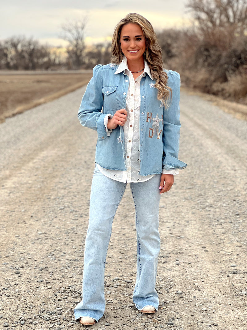 The Howdy Rhinestone Denim Jacket