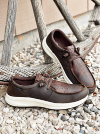 The Mens Waterproof Leather Slip On Shoe in Brown Ostrich