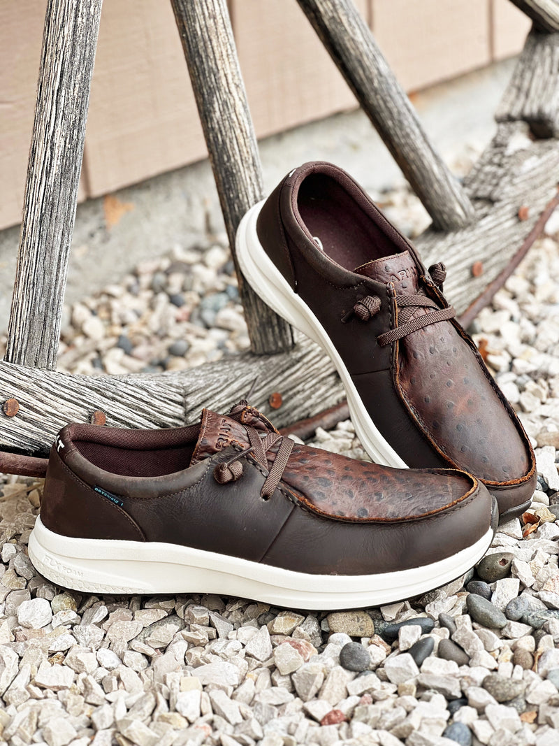 The Mens Waterproof Leather Slip On Shoe in Brown Ostrich