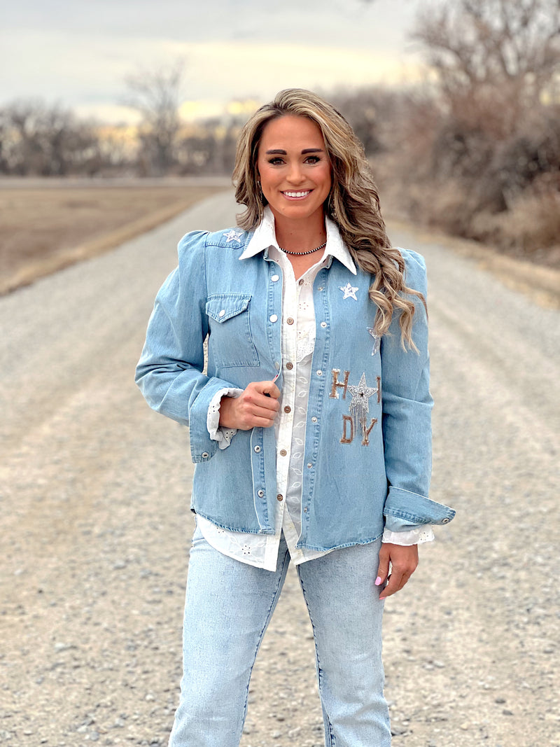 The Howdy Rhinestone Denim Jacket