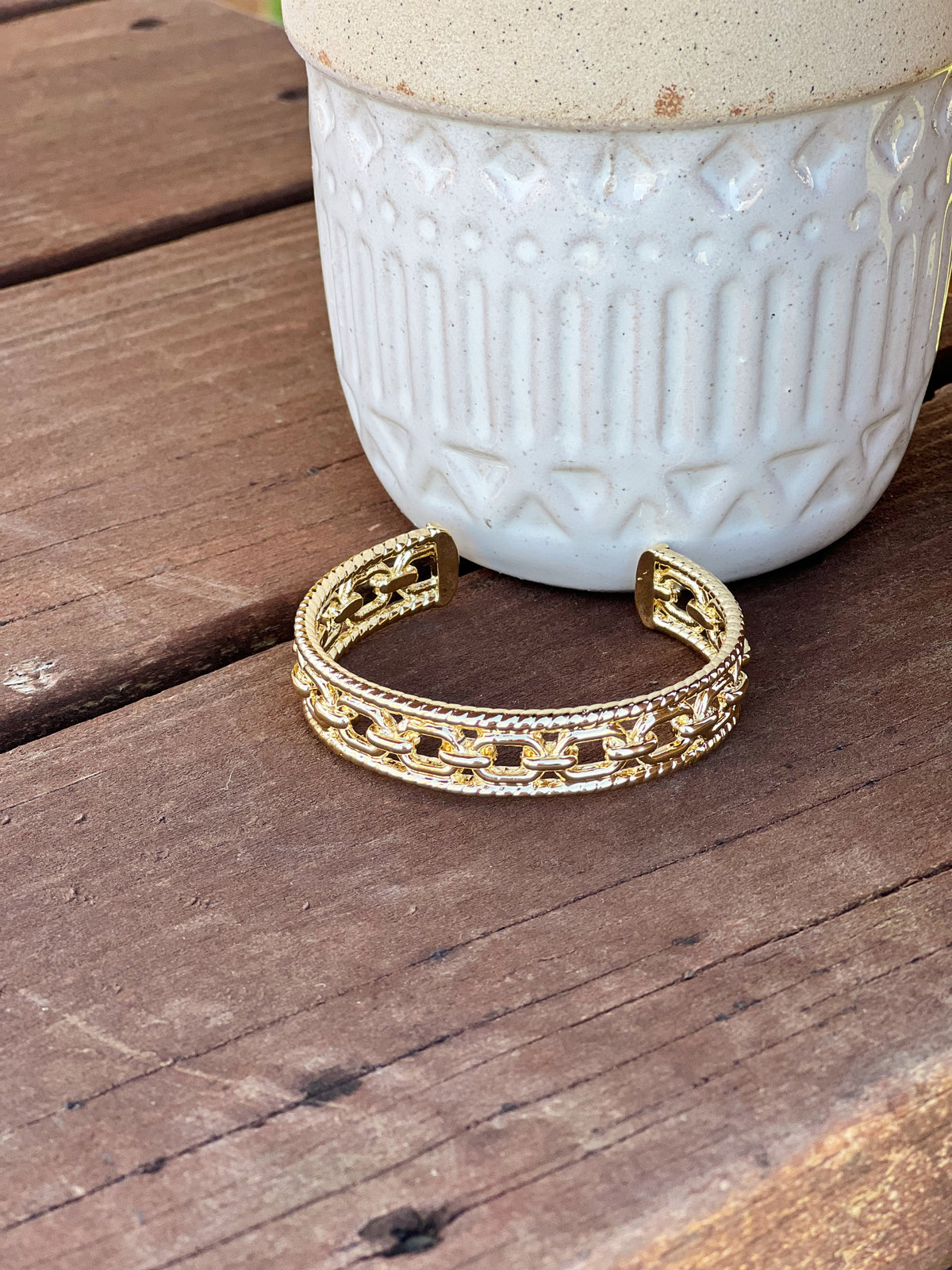 18K Gold Plated Rope and Chain Cuff Bracelet