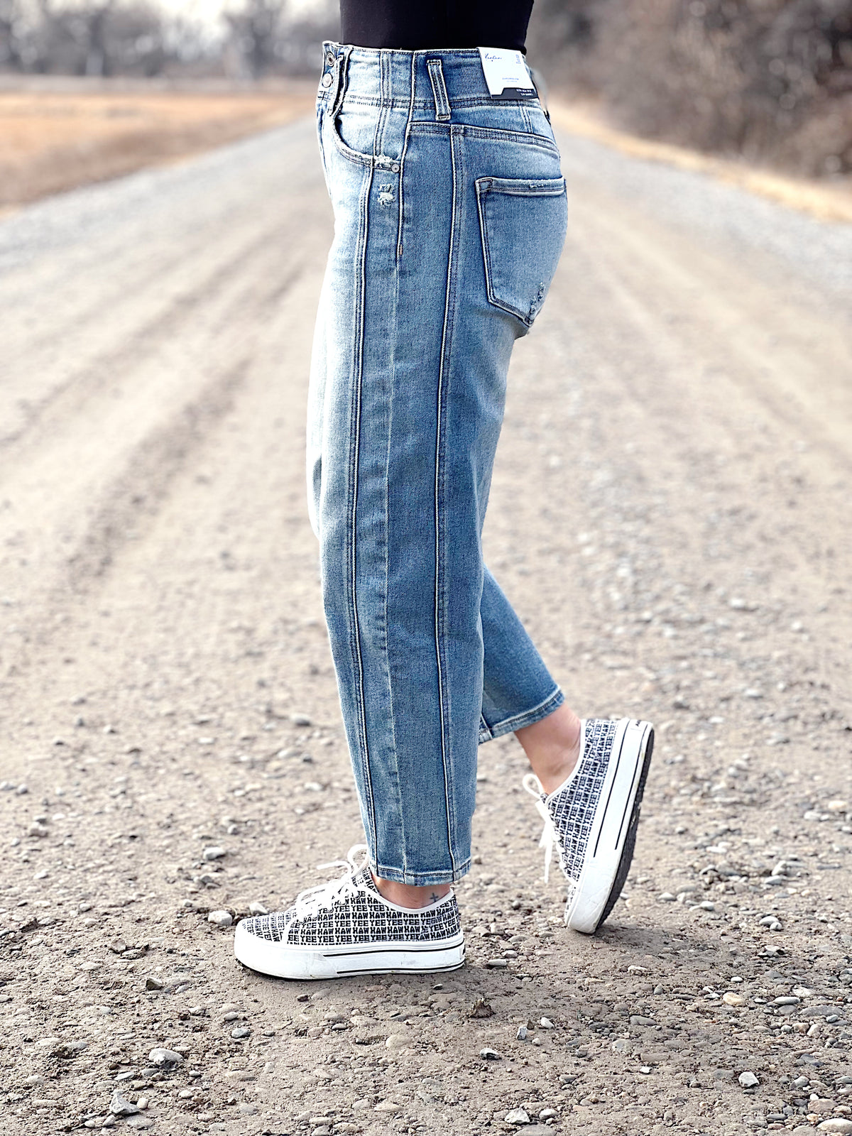 The High Rise Slim Barrel Jean