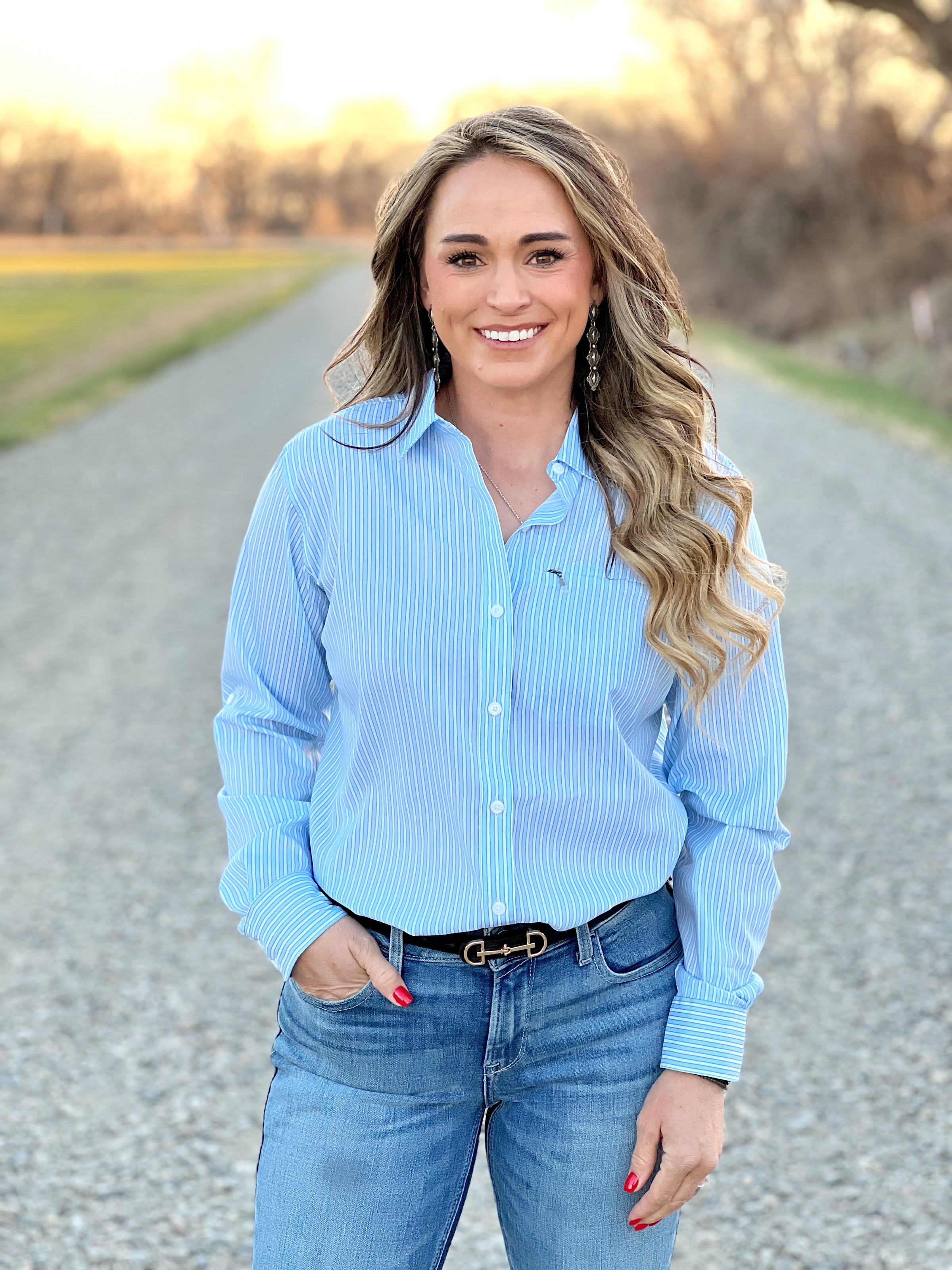 The Blue Stripe Performance Button Up VentTek
