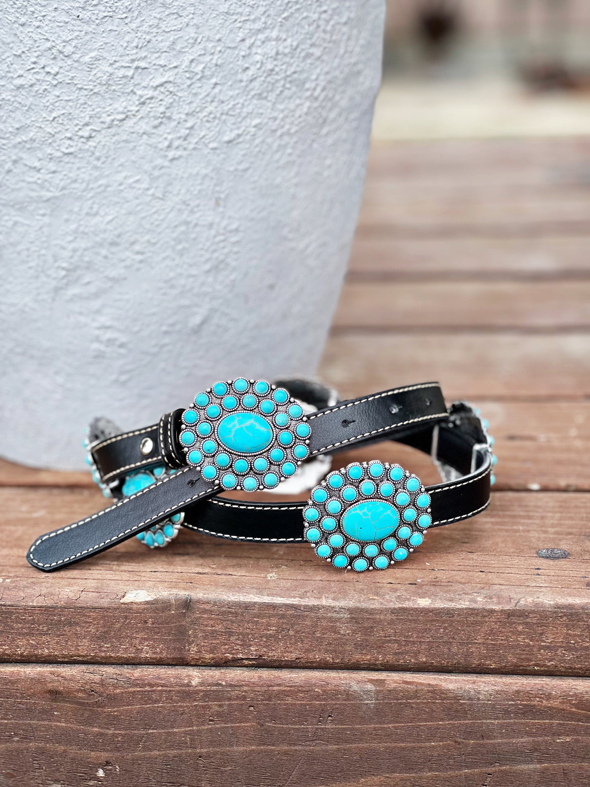 The Turquoise Concho Belt in Black