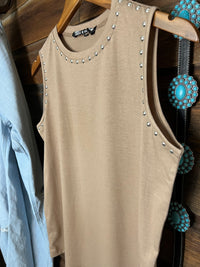 The Studded Tank in Taupe