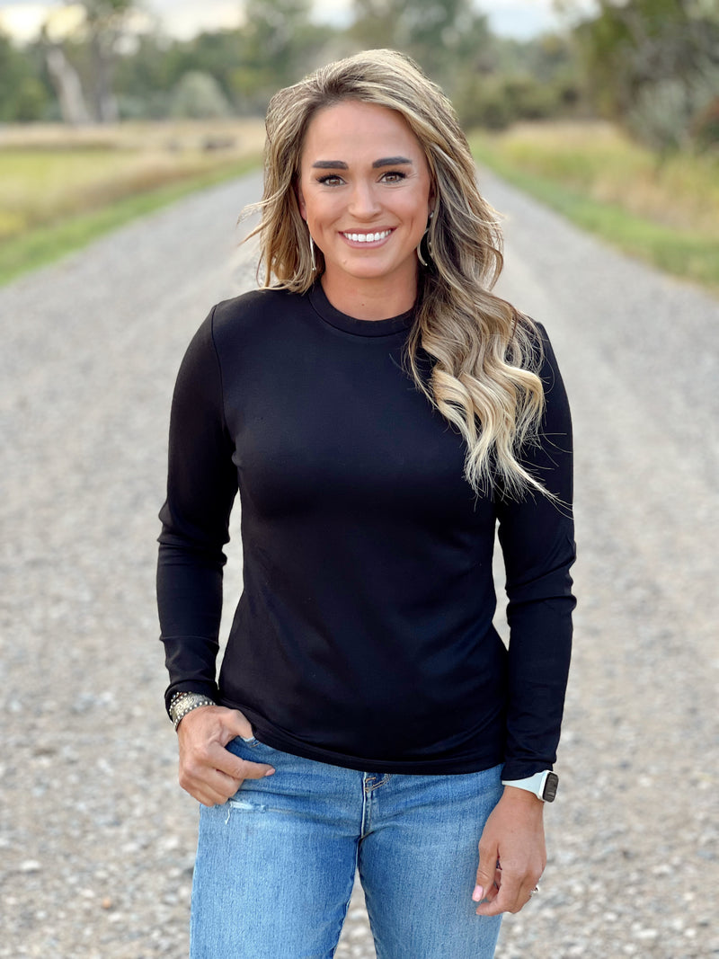 The Basic Stretch Long Sleeve Tee in Black