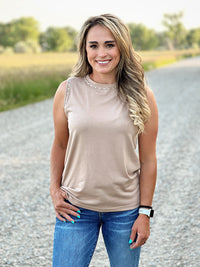 The Studded Tank in Taupe